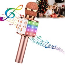 Karaoke Microphone, 4 in 1 Wireless Microphone with LED Lights Handheld Porta...