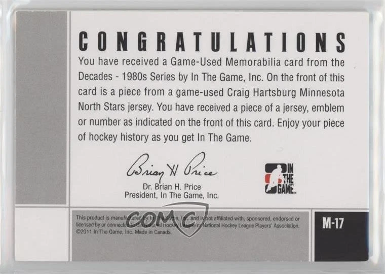 2010-11 ITG Decades 1980s Silver Vault Sapphire 1/1 Craig Hartsburg #M-17 xp6 - Image 2 of 3