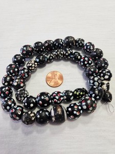 Antique Venetian Black “Skunk” Eye Trade Beads – Red/White Eyes – 19" Strand