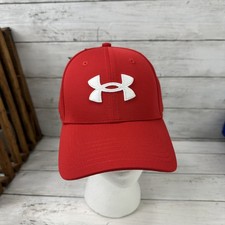 Under Armour UA Boys Red w/White logo Classic Fit S/M Cap Hat NWT