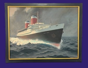 Original 1950s S.S. UNITED STATES Oil Painting by Rockwell Brank - 34" x 44"