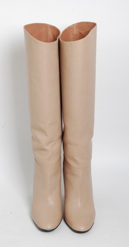 Valentino Women Beige Knee-High Boots Leather Solid High Heel Booties Sz EU 39.5 - Picture 3 of 7