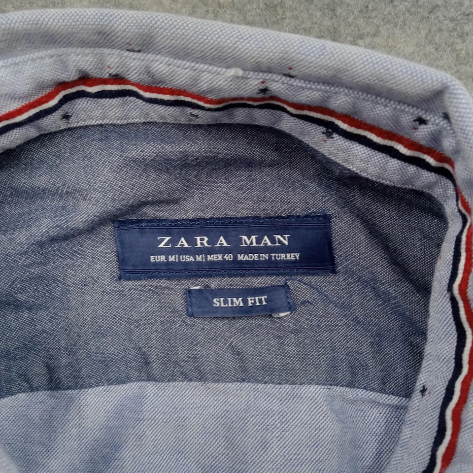 Zara Man Shirt Mens Medium Gray Slim Fit Long Sleeve Button Down Pattern - Image 2 of 4