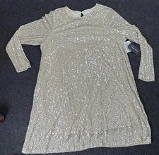 Melrose and Market Dress Womens 3X Gold Sequin Long Sleeve Party Lined Glam NWT