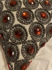 2- Gemstone Pillows- Beaded Great Details “M” Brand Russet Orange Pewter 12”