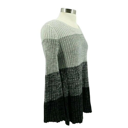 Style & Co Tunic Sweater Gray Striped Bell Long Sleeve Rib Knit Petite NWT PM - Picture 4 of 7