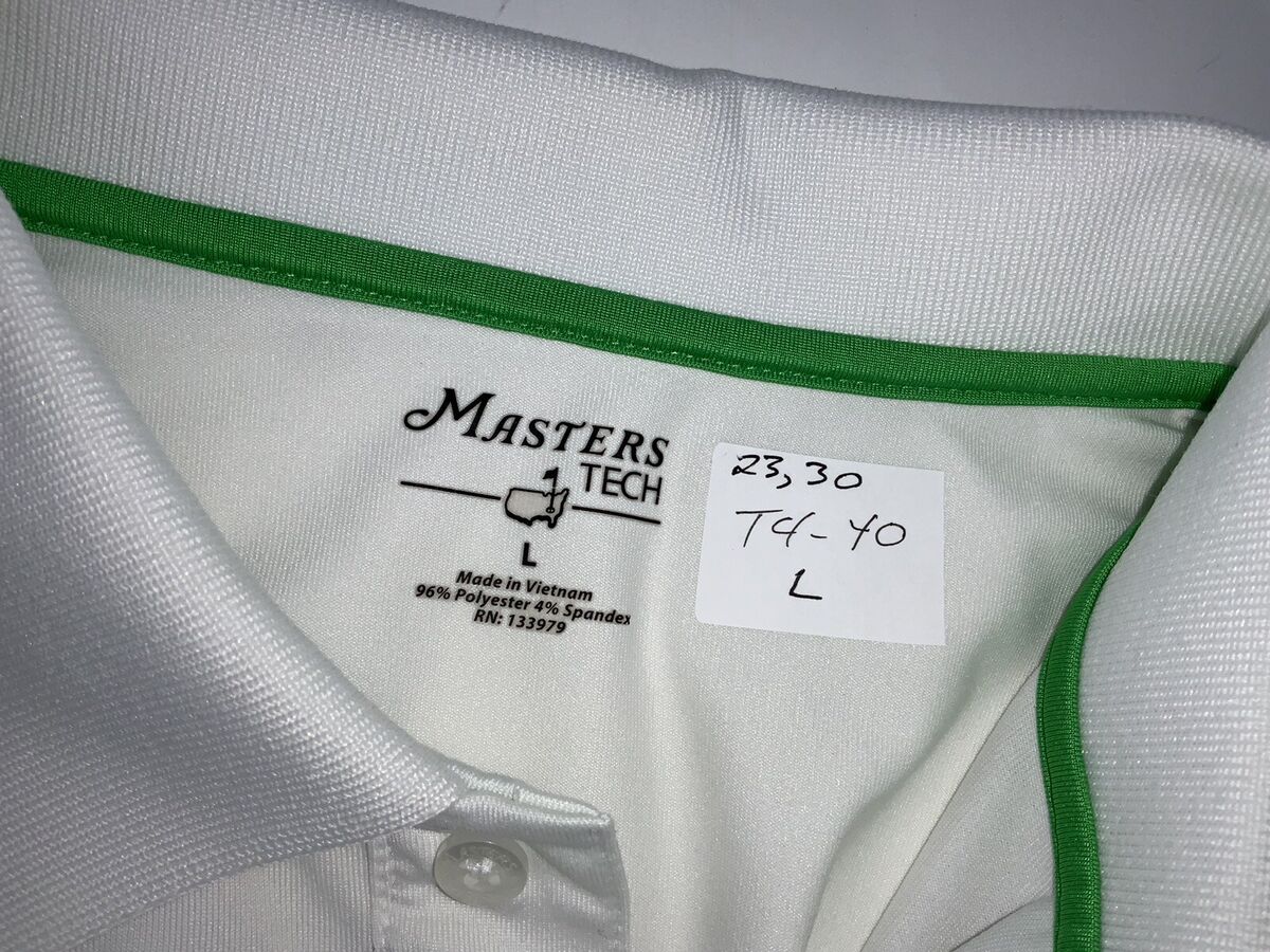 Masters Tournament Golf Polo Shirt L Men White Green Poly Masters Tournament Golf Polo Shirt L Men White Green Poly