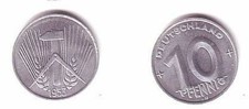 10 Pfennig Aluminium M&uuml;nze DDR 1953 E vz