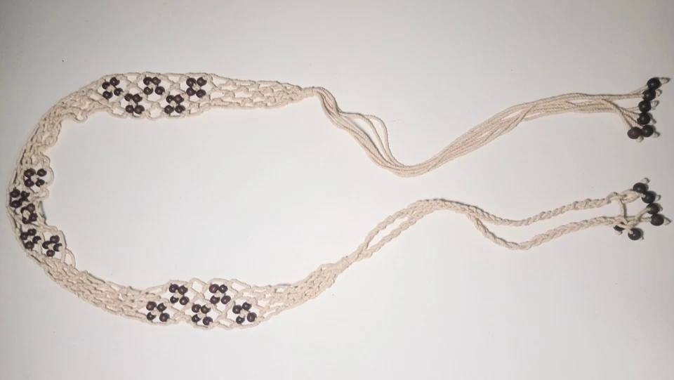 De Colección Y2K Cinturón Cuerda Boho Trenzado Cuentas Borla Color Marfil Festival Desgaste Cinturón Foto 4 de 4