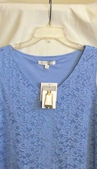 NUEVA CAMISETA SIN MANGAS MUJER ELLEN TRACY COMPANY AZUL FORRADA ENCAJE XL $69 NUEVA CON ETIQUETAS Foto 3 de 4