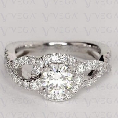 3.00ct Round Cut Natural Mine Moissanite Split Shank Ring 14K White Gold Plated