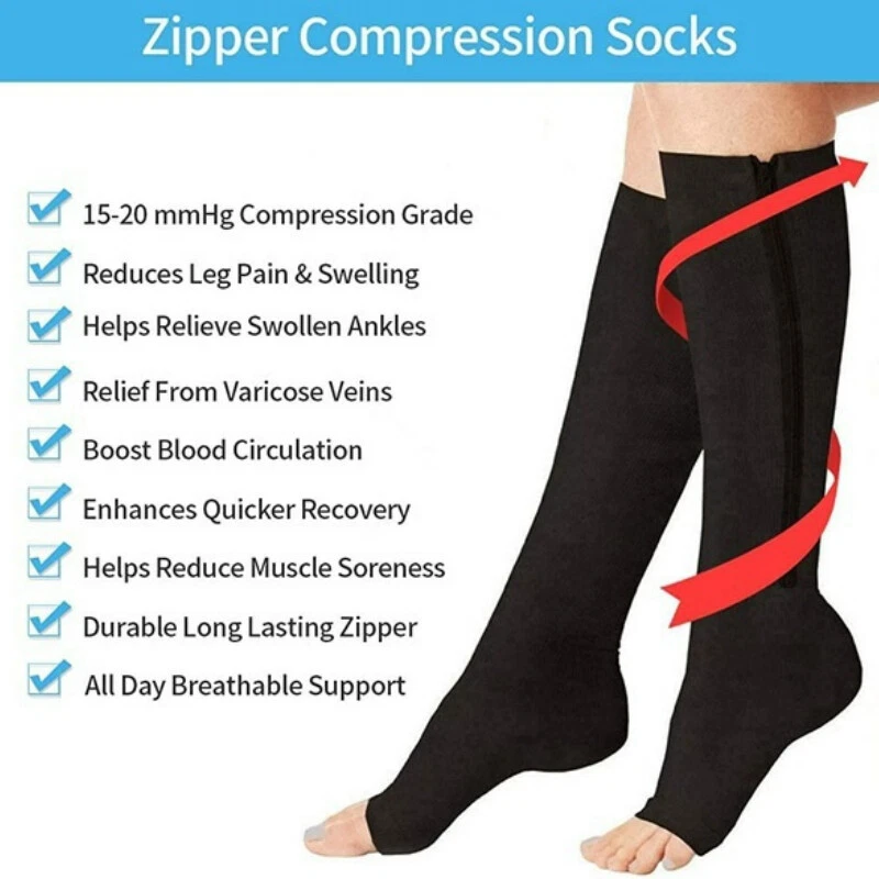 Knee High Medical Compression Stockings Men Women Varicose Veins Socks Open Toe - Image 4 of 4