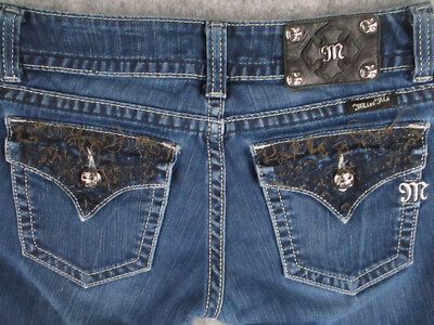 Miss Me Jeans Womens 28 Blue Denim Skinny Studded Loose Threads Design 28x31