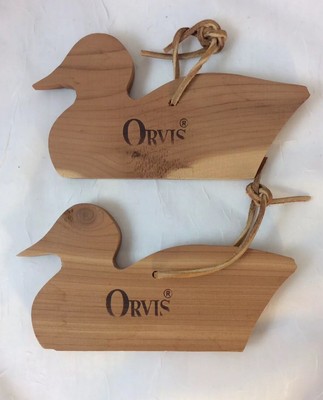 2 Vintage Orvis Cedar Wood Duck Hanging Closet Freshener