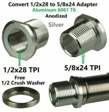 Silver Adapter Thread Converter Convert 1/2x28 TPI Thread to 5/8x24 TPI Thread