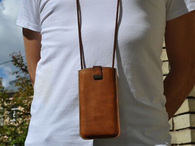 Italian Leather Case for Xiaomi, Personalised Pouch Shell, Adjustable Neck Strap