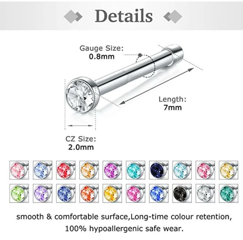 32pcs Surgical Steel Nose Pin Bone Piercing 6pcs Clear Screws Studs Retainer 18G - Image 3 of 4