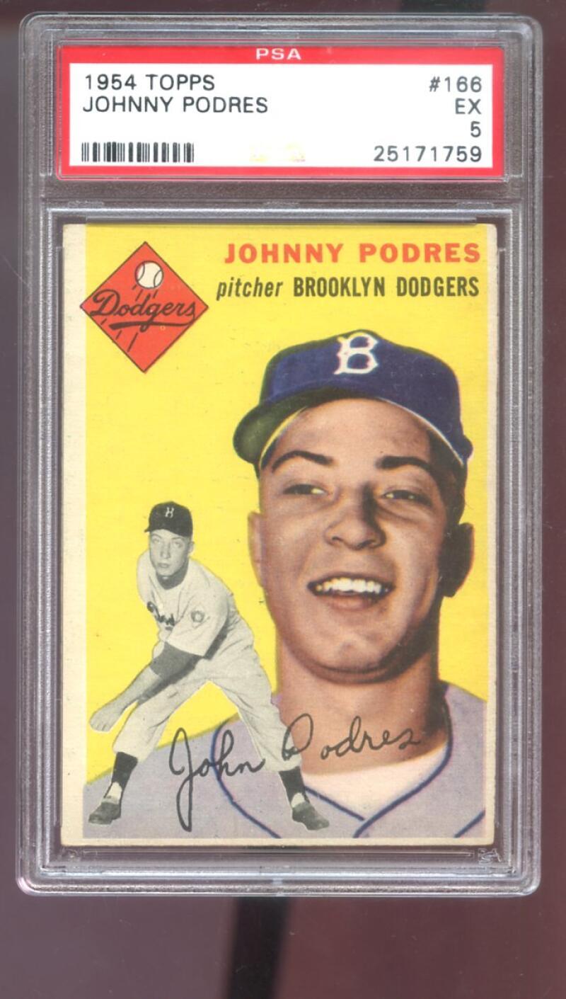 1954 Topps #166 Johnny Podres PSA 5 Graded Baseball Card MLB Brooklyn Dodgers