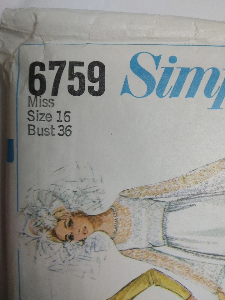 Train Jacket Dress Wedding Bridal 16 Simplicity 6759 Sewing Pattern VTG 60s FF - Image 3 of 4