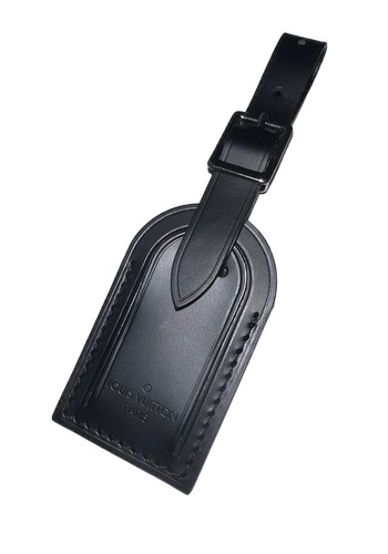 Louis Vuitton PARIS Black Leather ID Name Tag w/ Silver tone Small 🎊 - Picture 2 of 4