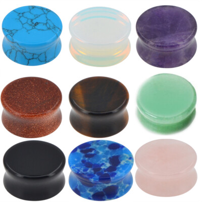 Pair of Stone Ear Plugs Double Flare Saddle Stretching Gauge 9 Styles Color E553