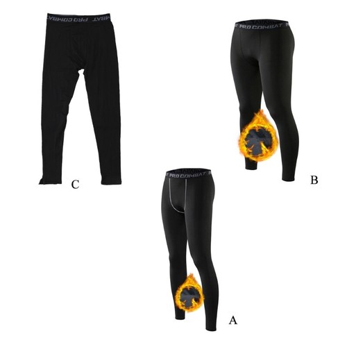 Men Warm Fleece Lined Leggings Breathable Cycling Tight Stretch Basketball Pants - Picture 4 of 26