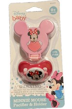 Disney Baby Minnie Mouse Pink Pacifier W Clip Holder Silicone BPA-Free Sz 0