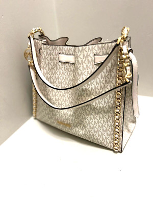 Michael Kors Women Lady Large Chain Shoulder Bag Handbag Purse Tote Light Cream
