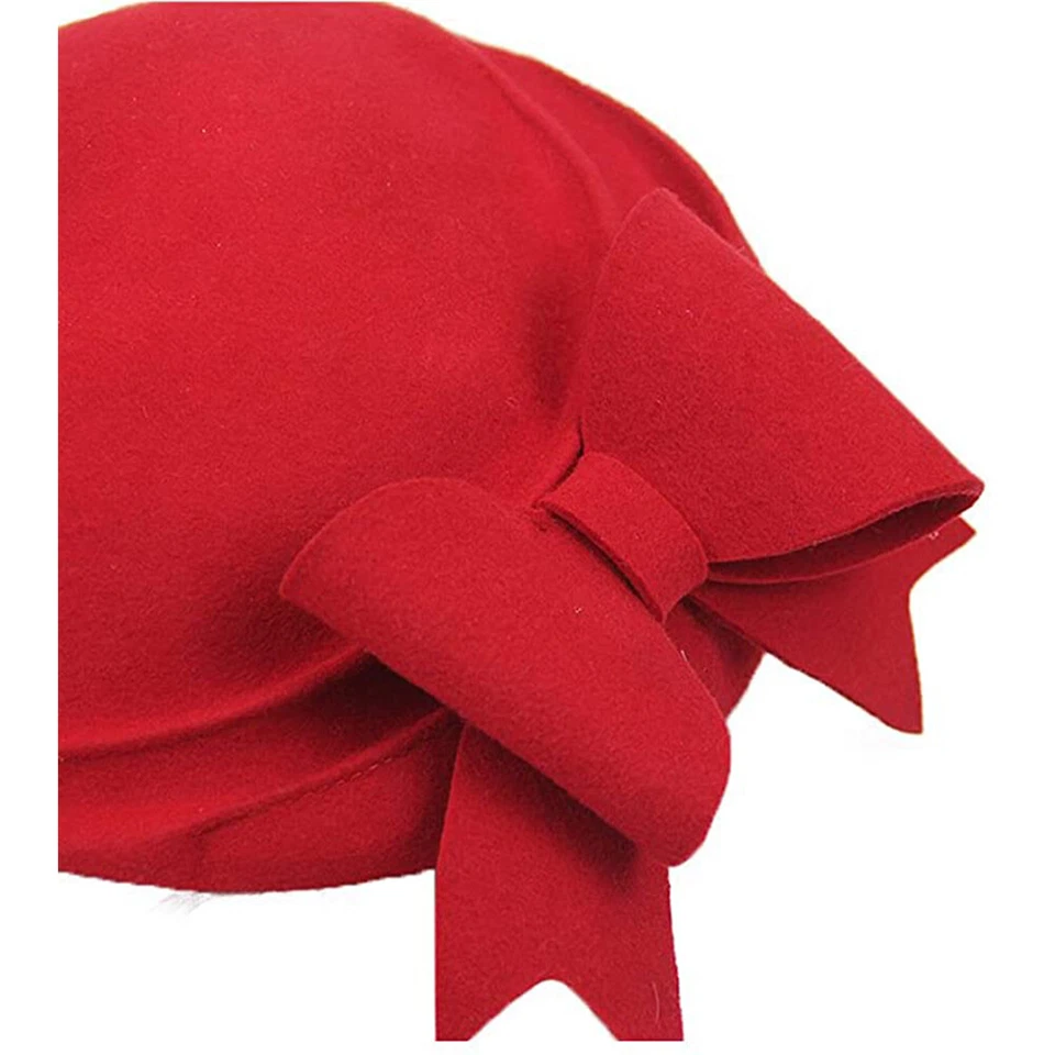 Sombreros de boda 100 % lana fieltro mujer boina francesa gorras sombrero fedora fascinador rojo Foto 4 de 4