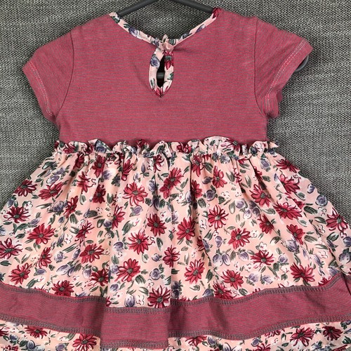 Bonnie Baby Dress Girls 12M Pink Maroon Floral Stripes Ruffles Pullover Roses - Picture 13 of 15