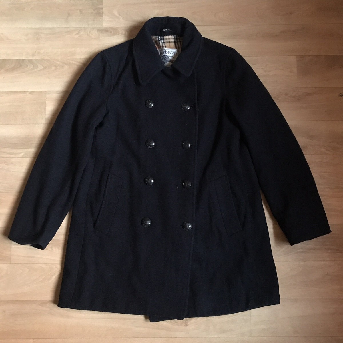 BURBERRY Jacket nova check Double Breasted PEACOAT WOOL