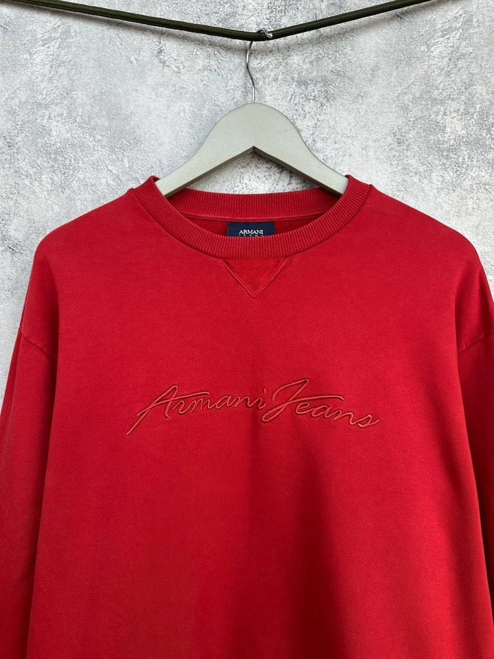 Sudadera de algodón bordada con logotipo de Armani Jeans roja cuello redondo para hombre talla XXL Foto 4 de 4