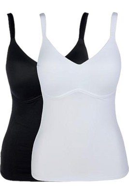 #ad Rhonda Shear 2 pack Molded Cup Cami Tank Top Black White $23.99