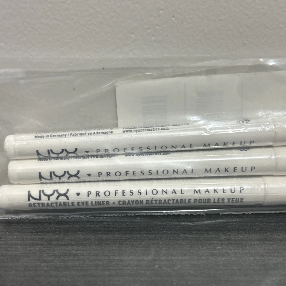3x NYX Makeup Retractable Eye Liner Pencil Crayon in White FULL SIZE 0.01 oz - Image 3 of 4