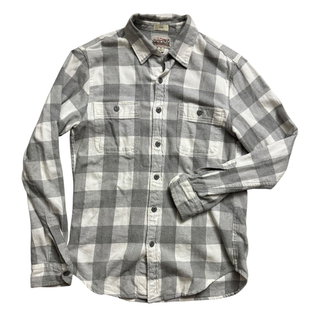 J.CREW Shirt Mens Size Small Gray Plaid Slim Midweight Flannel Long Sleeve City