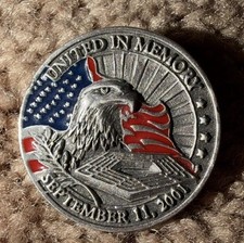 September 11 2001 In Memory Eagle American Flag Enamel Lapel Pin Made In USA