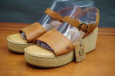 Born Santos Sandal Shoes Womens 9 US Brown Leather Strappy Woven Wedge Platform