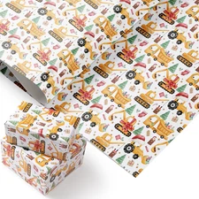 PlandRichW Construction Christmas Wrapping Paper 40×28 Inch Jumbo Sheets, Non-Te