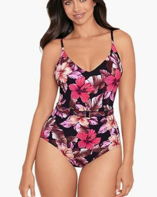 Skinny Dippers Lucky Charm Belted One Piece Swimsuit Multicolor Size L - 8071