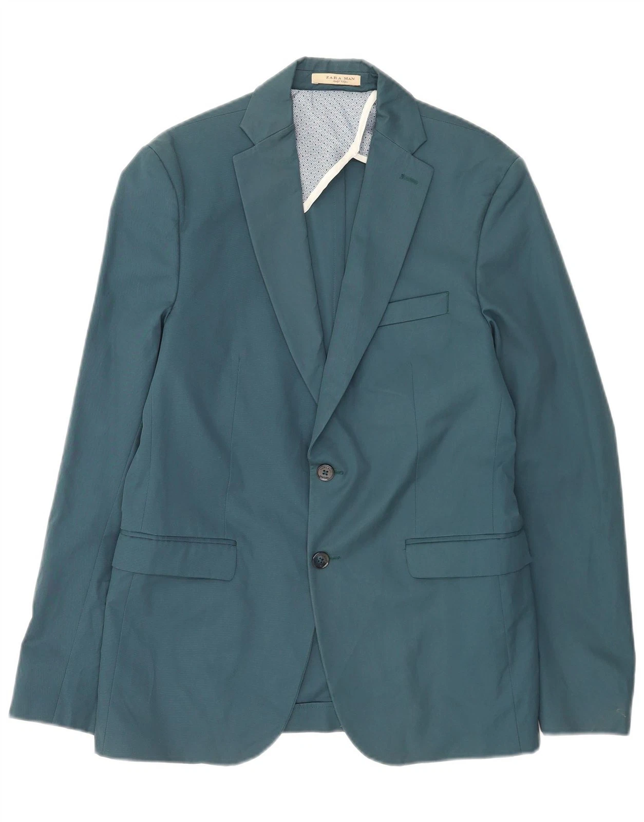 Zara Mens 2 Button Blazer Jacket EU 50 Medium Blue Polyester DE16