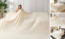 Oversized King Fleece Blanket 120x138 inches, Soft Cozy Warm 120"x138" Beige