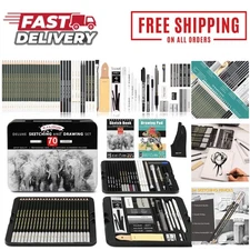 72-Piece Professional Sketch Drawing Kit: Graphite, Charcoal & More - Tin Case