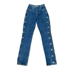 80s Lawman Western Blue Jeans Studded Denim Bare Back High Rise Vintage Size 3/4