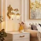 1/2 Light Wall Sconce Glass Traditional Style Crystal Wall Mounted Lamp in Brass