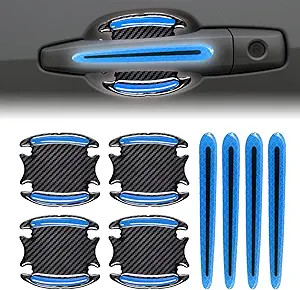 8Pcs 3D Door Handle Cup Protector, Reflective Stripe Stickers Anti Color: blue