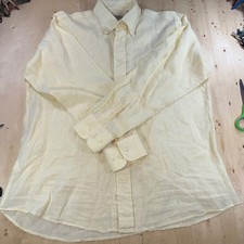 Gitman Bros Mens L 100% Linen Button Down Shirt Yellow Made in USA Long Sleeve