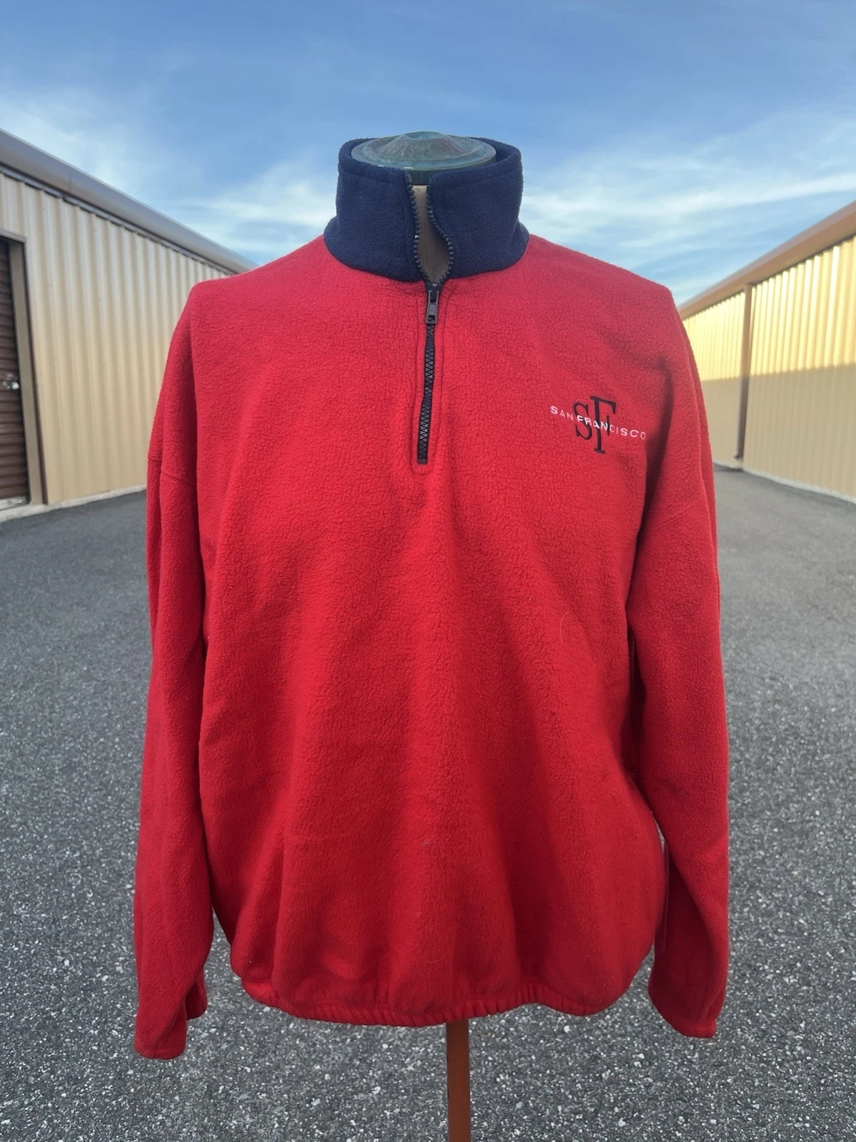 Vintage SF San Francisco Red Fleece 1/4 Zip Pullover Jacket XL Made in USA