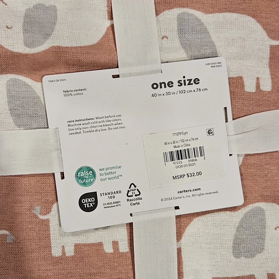 NUEVO CON ETIQUETAS Carters Paquete de 4 mantas rosa para recibir bebés elefantes, rayas y lisas Foto 3 de 3