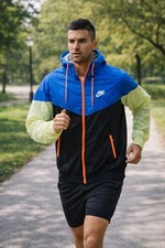 Nike Windrunner Hooded Windbreaker Jacket Blue Black Volt Size Large