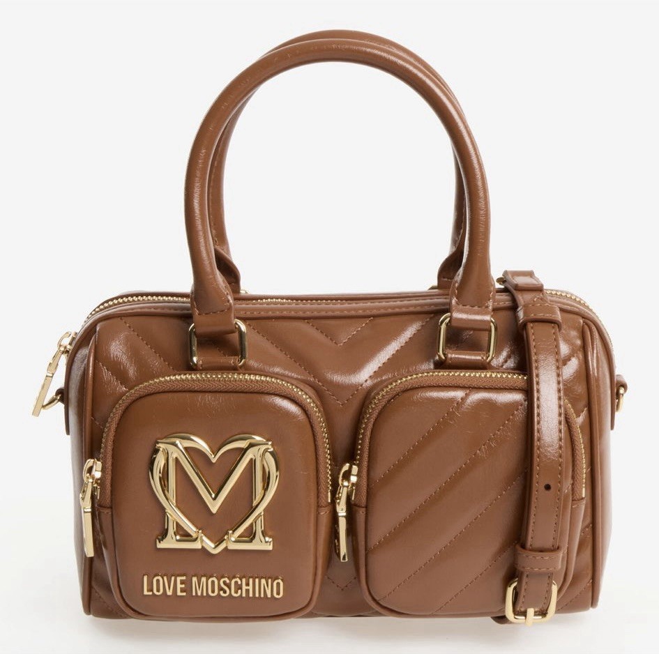 Brown Quilted City Pockets Love Moschino Women's Bowling Bag New